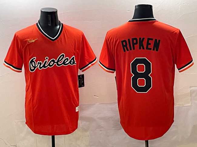 Men%27s Baltimore Orioles #8 Cal Ripken Jr. Orange Throwback Stitched Jersey->customized nhl jersey->Custom Jersey